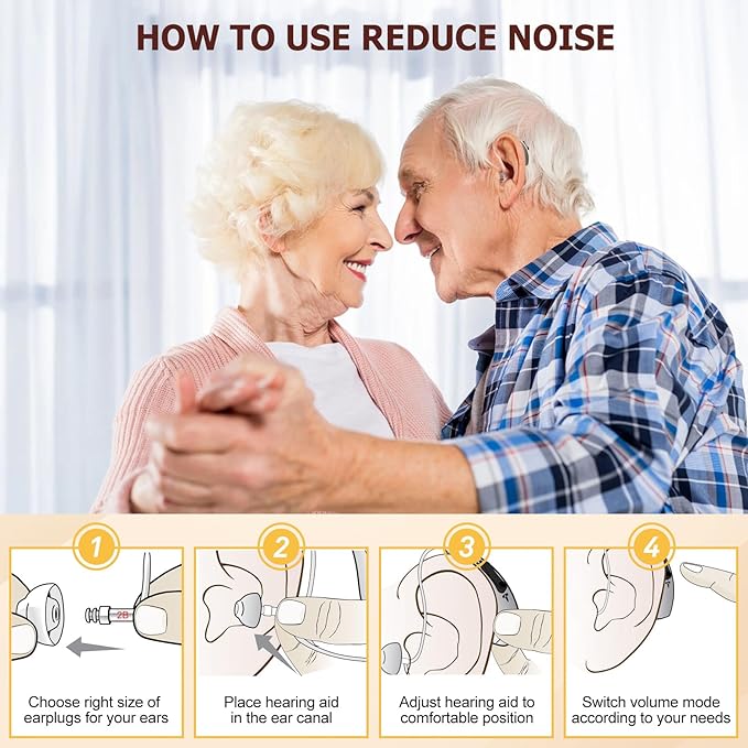 Rechargeable Hearing Aids for Seniors Severe Hearing Loss Earrck Hearing Amplifier with Noise Cancelling BTE Hearing Aid with Volume Control Dual Micphone (Beige)