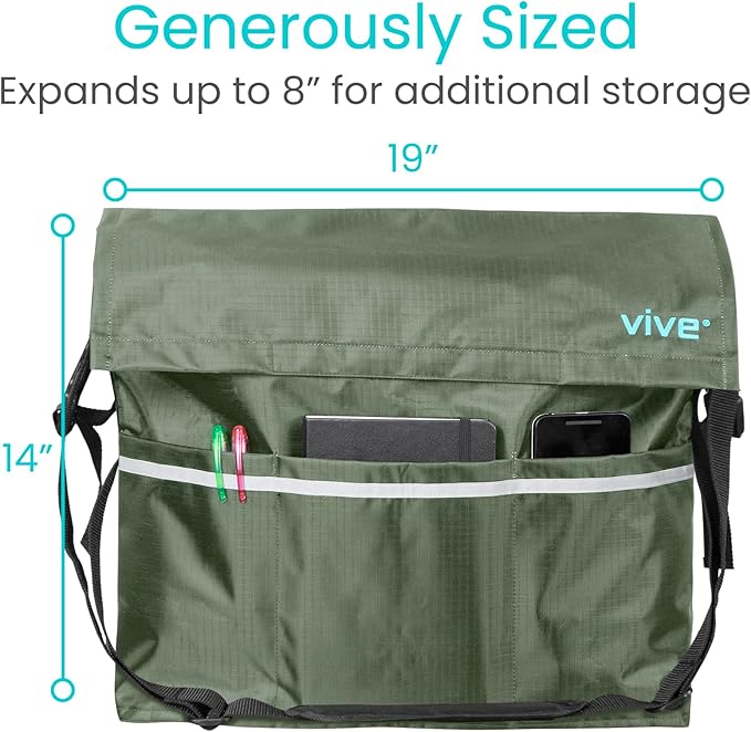 Vive XL Wheelchair Accessories Bag - Waterproof, Scratch-Resistant, Double-Stitched, Machine Washable for Adults, Seniors, 15 Colors - Storage Walker Backpack to Hang on Back of Wheel Chair