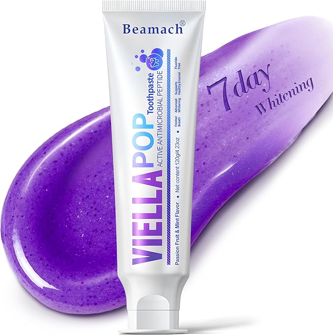 VIELLA POP Purple Toothpaste, Active Antimicrobial Peptide Purple to Blue Foam Whitening Toothpastes with Niacinamide, Fluoride Free, Passion Fruit & Mint Flavor, Appropriate for Sensitive Teeth (1)