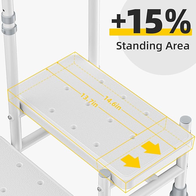 2 Step Stool with Handle Step Stool for Bed with Adjustable Handrail Bed Steps for High Beds for Adults, Seniors, Hold up to 400LBS (White)