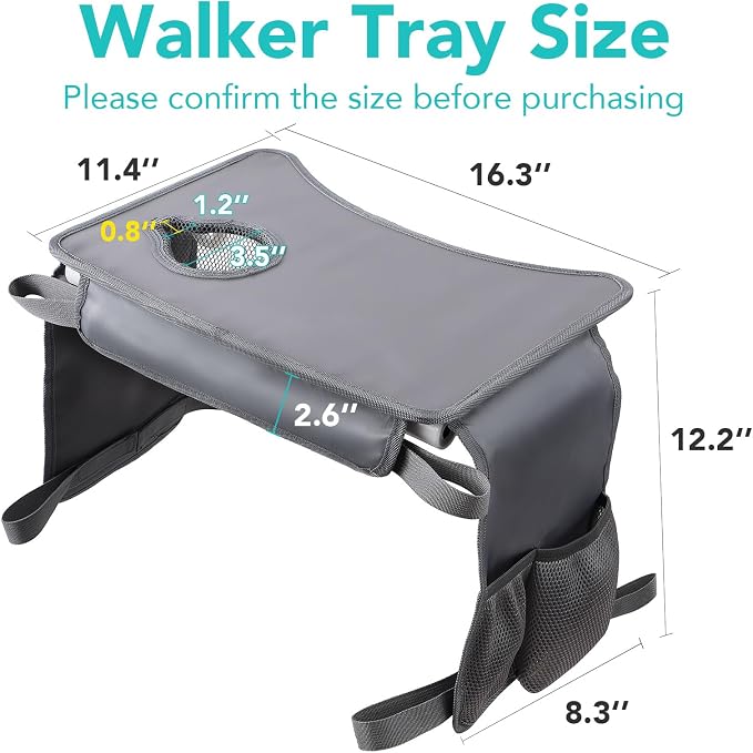 Walker Tray for Folding Walker, Non Slip Mobility Table for Seniors, Fits Most Standard Folding Walkers, Multi Functional Removable Tray, Portable Multipurpose Walker Accessories