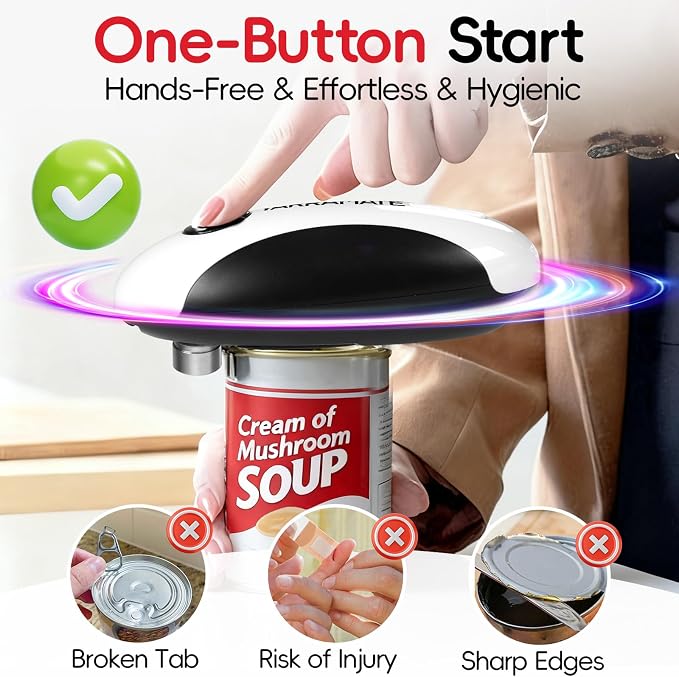 YARRAMATE Rechargeable Electric Can Opener, USB-C Smooth Edge Cutter | USB-C Automatic Can Opener, Fits for Most Cans, Friendly for Seniors, Includes Storage Bag