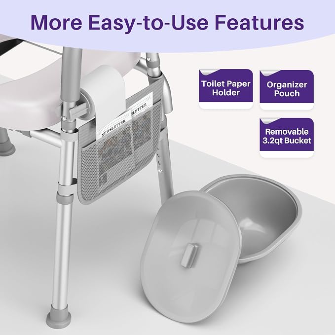KEKOY Toilet Seat Risers for Seniors, Adjustable Size, Bedside Commode | Padded Elevated with Handles,Fits Most Heights Builds,Tool Free Install, Fits Most Round Elongated Toilets for Handicap, Grey