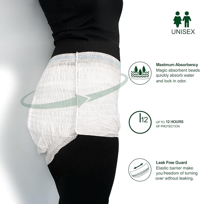 Premium Unisex Protective Underwear, Disposable Overnight Incontinence Briefs for Women & Men, Leak-Proof Protection, Maximum Absorbency, 24 Count (Large)