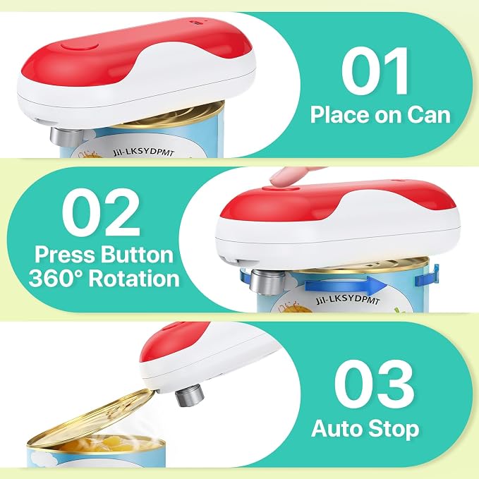Electric Can Opener, Auto-Stop, USB-C Rechargeable, Side-Cut Smooth Edge, Hands Free Automatic Can Opener for Seniors & Arthritis Patients (Red)