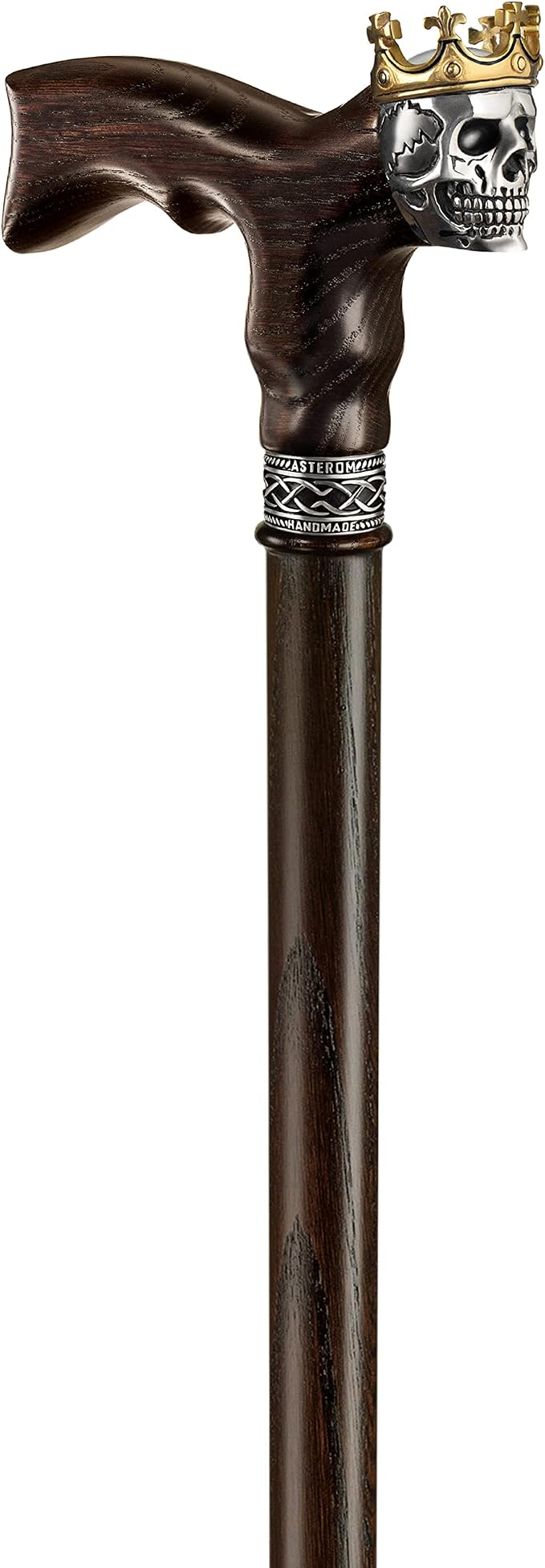 Asterom Handmade Wood Walking Cane for Men - Skull King - Cool Men's Wooden Canes Fashionable Walking Stick