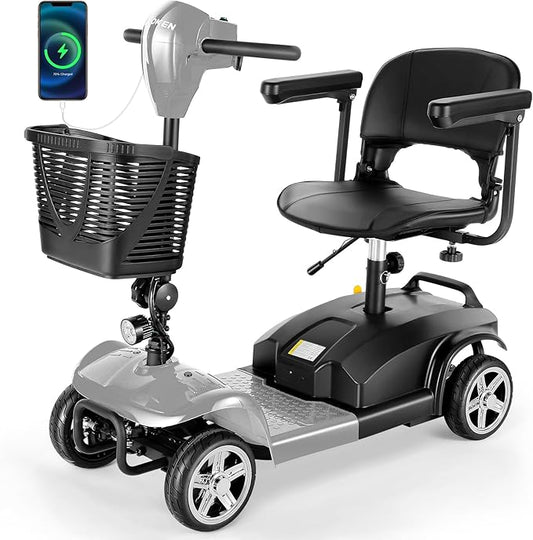 Wooken Mobility Scooters for Seniors, Adults, 4 Wheels Foldable Powered Mobility Scooter 264 lbs All Terrain, Compact Heavy Duty Electric Powered Wheelchair with Seat for Travel, Smart Safety System