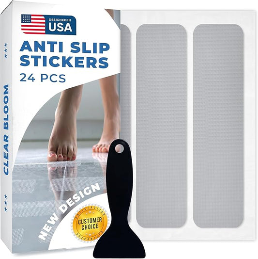 Anti Slip Shower Stickers 24 PCS, Gray Non-Slip Shower Strips for Adults, Premium Adhesive Bath Tub Stickers