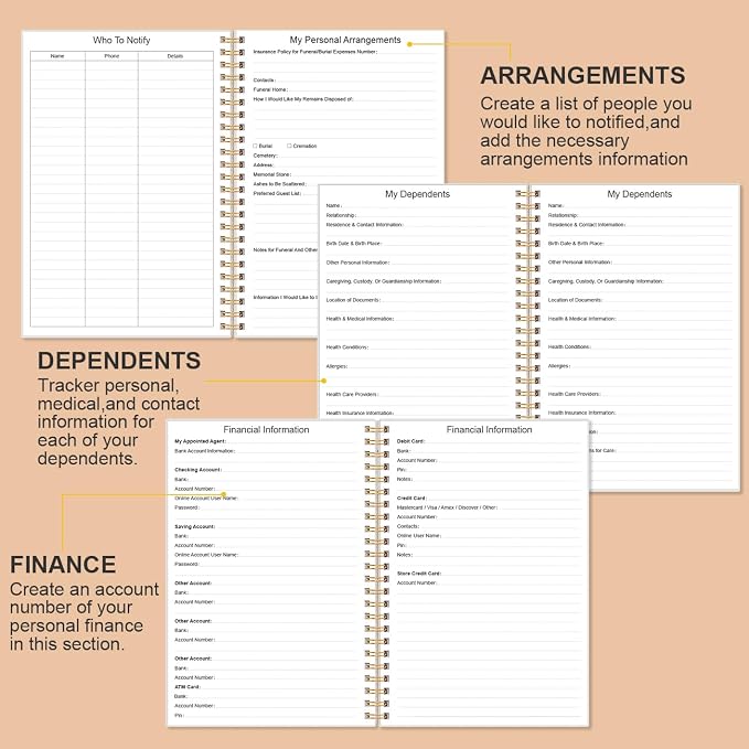 End of Life Planner – Final Arrangements Organizer for Beneficiary, Will Preparation, Last Wishes & Funeral Planning, 5.8" x 8.5", Rose Leaf