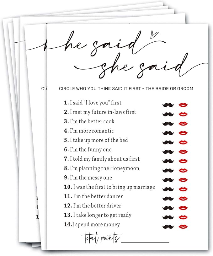 Wedding Shower Games Cards, Guest Who Said It, He Said She Said Game Cards, Bridal Shower Games 25 Guests, Engagement Party Wedding Games for Guests, Minimalist White Wedding Party Supplies - A07