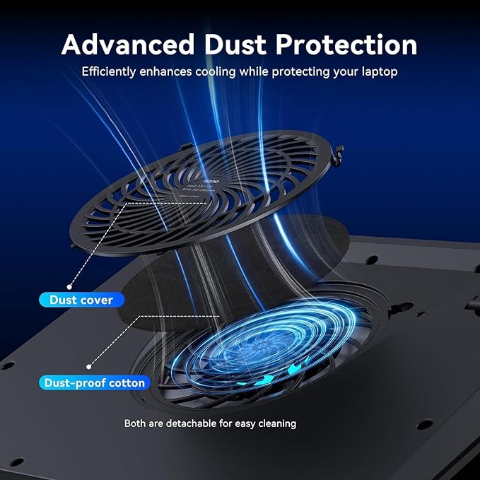 llano Gaming Laptop Cooler, V12 Laptop Cooling Pad Stand with 5.5inch Fan, Fast Cooling Computer Laptop 15.6-21in, Adjustable Speed, Touch Control, 3-Port USB A, A Mouse Pad Included