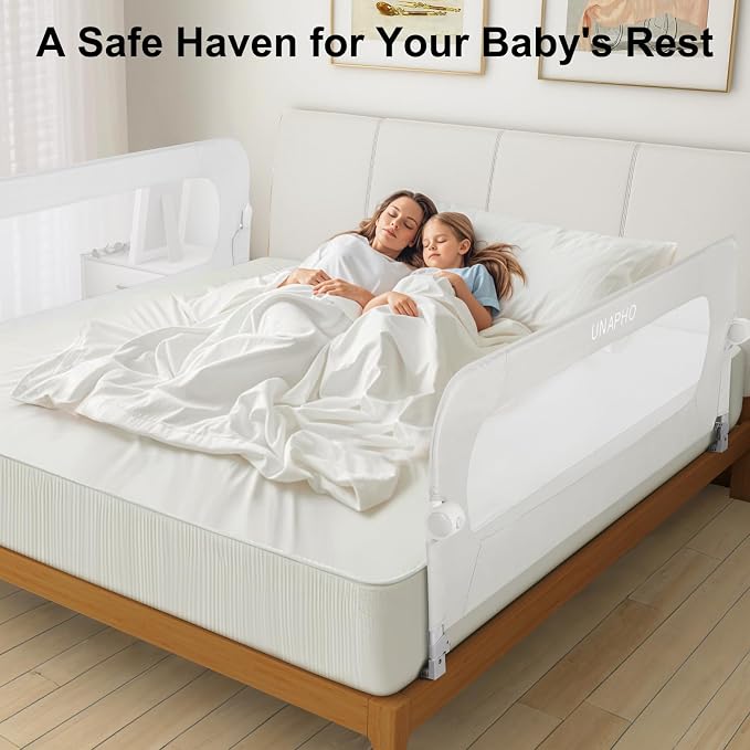 Bed Rail for Toddlers,Swing Down Kids Bed Rails Guard for Twin,Full,Queen,Bunk Size Bed,Extra Tall Child Bed Rail Guard with Reinforced Anchor Safety System,47" L x 31" H White