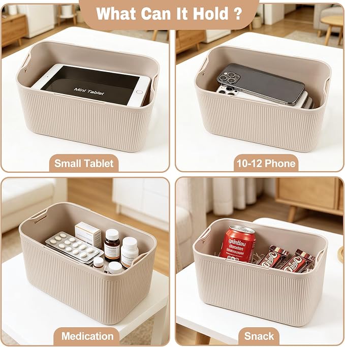 Small Lock Box for Medicine, PLUS Size, Medication Lock Box with Code, Lockable Storage Box for Pills, Snacks, Personal Items, Fridge, Home, Office, Beige