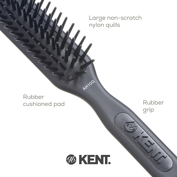 Kent AH10G Airhedz Pro Narrow Pin Hair Brush Narrow Cushion Paddle Brush - Taming Fat Pins, Detangling Long Thick and Curly Hair, Scalp Massager and Growth Stimulator for All Hair Types(Fat Pin, Grey)