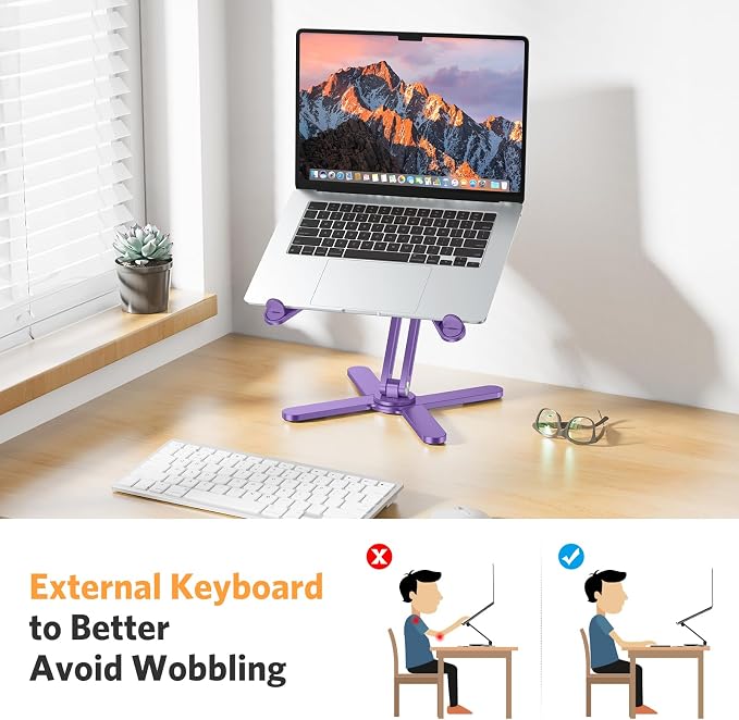 OMOTON LA10 360° Rotating Laptop Stand Riser Foldable for Desk, Purple | Aluminium Aolly, Adjustable Height Angles, Collaborative Work, Easy Storage, Fits Laptops up to 17", for MacBook Pro/Air HP