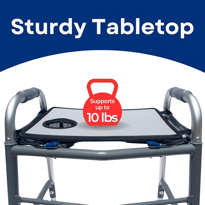 RMS Walker Tray with Cup Holder and Straps | Fits Most Standard Folding Walker, Mobility Walker Accessories and Medical Table for Seniors or Individuals with Disability
