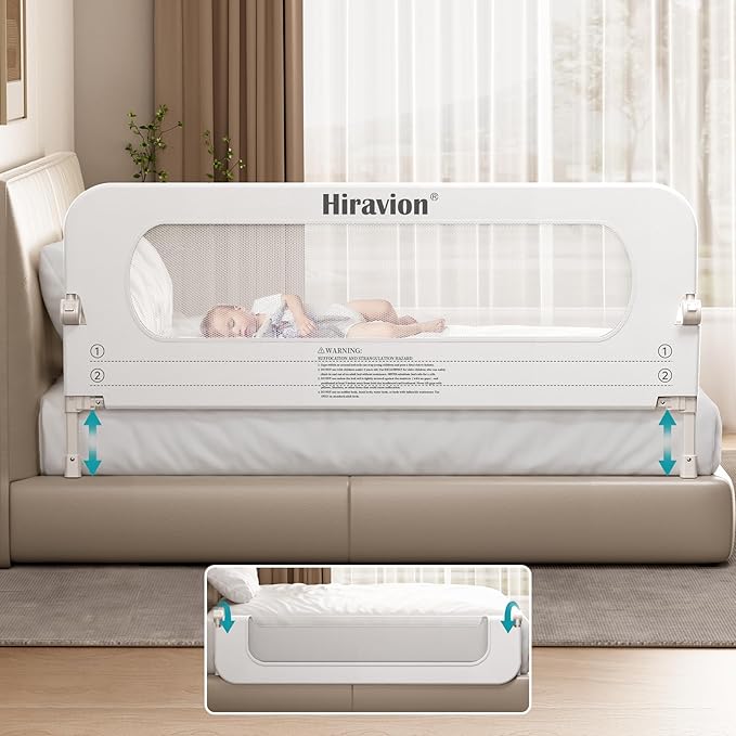 Bed Rail for Toddlers - 59 Inch Foldable Baby Guard | Height Adjustable | Foldable | Fits Full/Queen/King/Twin Beds | U-shape base provides Safety sleep protection | White