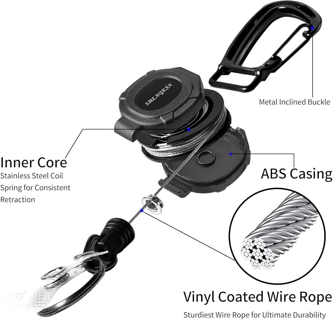 SHENGXIN 2 Pack Retractable Keychain Heavy Duty Carabiner Badge Holder, Tactical ID Badge Reel with 32” Steel Retractable Cord, 8.0 OZ
