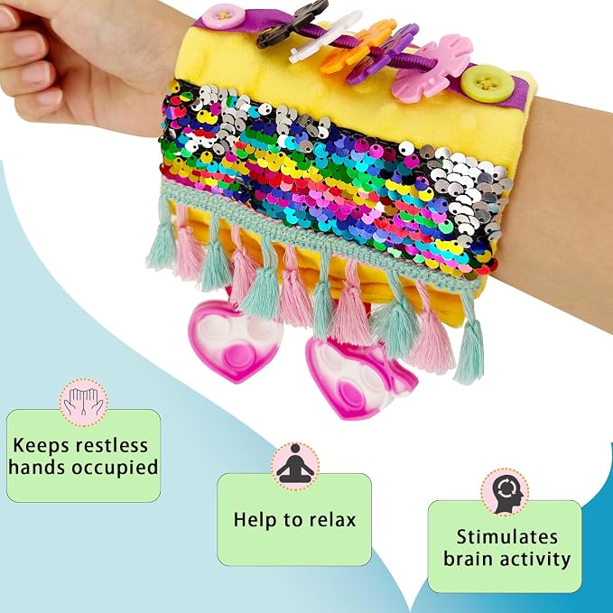 Fidget Blanket for Adult Dementia Products for Elderly Alzheimers Dementia Activities for Seniors Fidget Wrist Cuff Sensory Bracelet Tool for Seniors Dementia Gifts