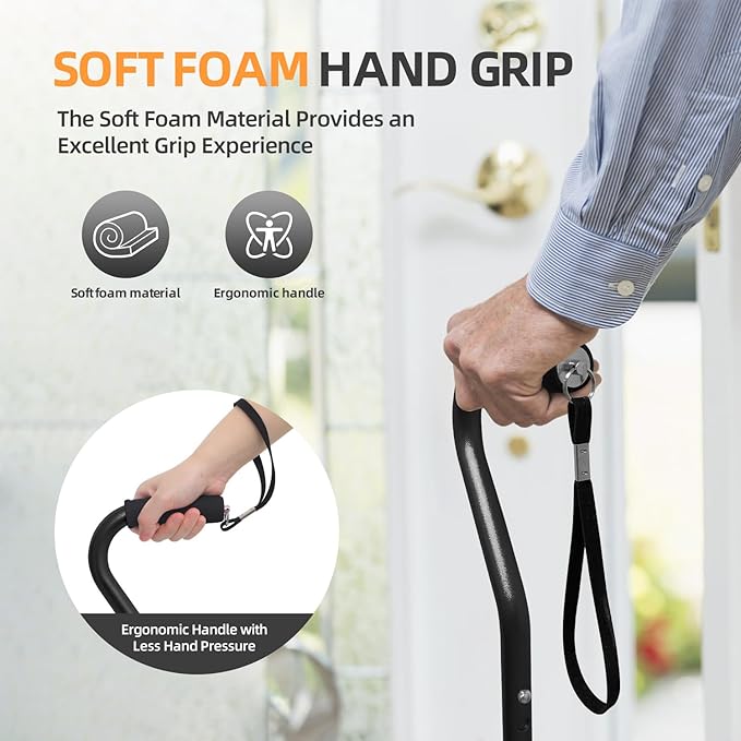 BeneCane Walking Cane for Men & Women Adjustable Cane with Offset Soft Cushioned Handle -Portable Lightweight Sturdy Mobility Walker Aid for Elderly, Seniors Collapsible Cane