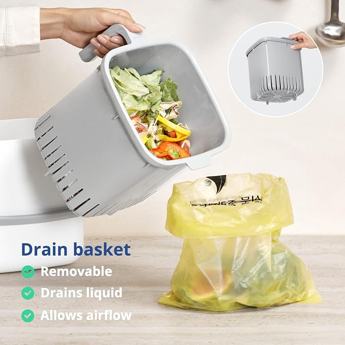 Blue Ginkgo Kitchen Compost Bin, 5L Countertop Compost Bin, Green | Odor-Tight. Filter-Free. Dishwasher Safe.