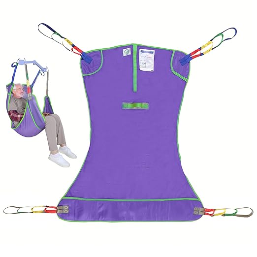 Full Body Patient Lift Sling for Bed, Shower, Chair Transfer- Ideal for Elderly, Senior, Disabled, Quick-Drying Mesh Fabric, Supports Up to 500lbs (Purple, Large)