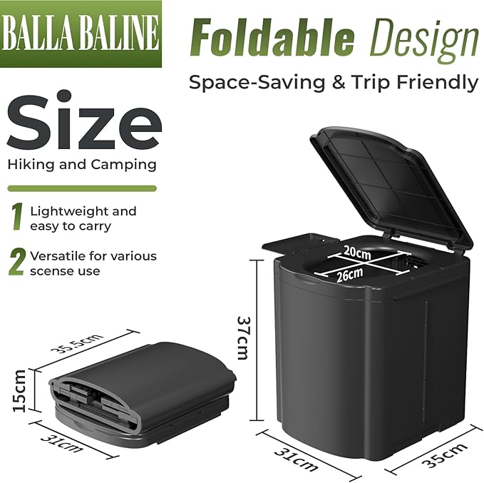 Portable Camping Toilet Kit for Adults (MAX 440lbs), Upgrade Travel Potty Seat with Lid Removable Paper Holder and Absorbent Gel, for Camping, Hiking, Truck, RV Toilet, Beach