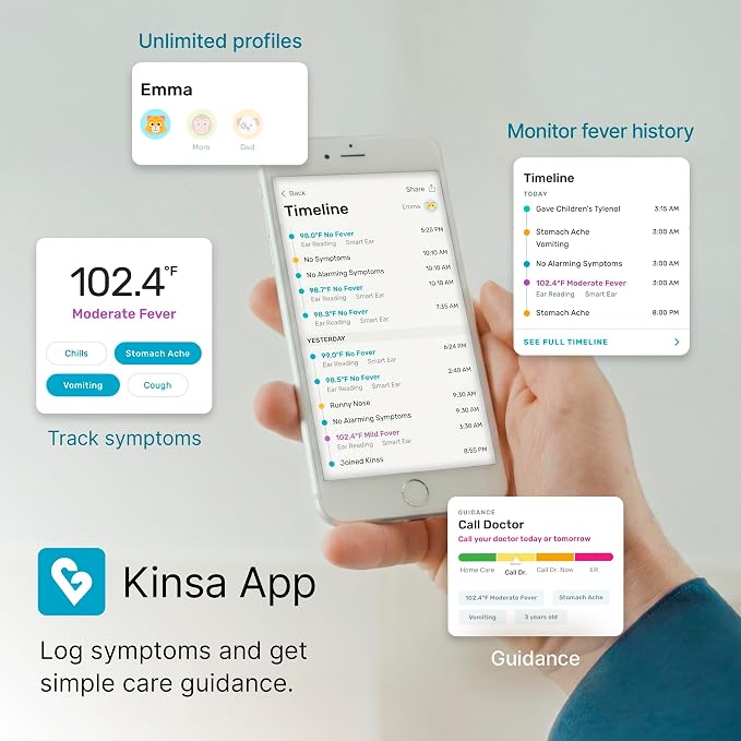 Kinsa Smart,Fever, Digital Medical Baby, Kid and Adult Termometro - Accurate, Fast, FDA Cleared Thermometer for Oral, Armpit or Rectal Temperature Reading - QuickCare | Fast, accurate, FDA-cleared medical termometro for babies, kids and adults