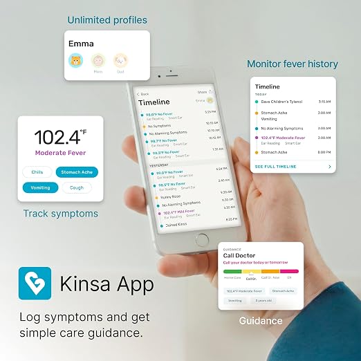 Kinsa Smart Ear Infrared Digital Thermometer for Fever | FDA-cleared medical termometro for body temperature readings for all ages; smartphone app tracks symptoms and offers guidance