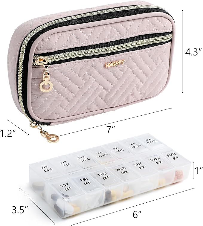 BAGSFY Pill Organizer Case 2 Times a Day- Weekly Medicine Organizer Travel Pill Box with Removable 7 Day Medicine Case Container for Fish Oil, Vitamin, Supplement