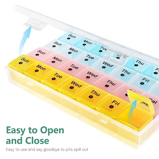 FHORAIN Monthly Pill Organizer 28 Day, 4 Weeks Pill Box 7 Day, XL Weekly Medicine Organizer for Vitamins, Fish Oil, Supplements (Multicolor)