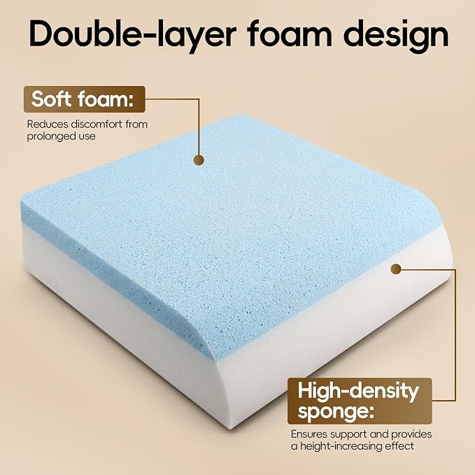 Chair Cushion for Elderly, Thick Booster Seat Cushion for Easy Rise | 4" Dual-Layer Foam Seat Cushion for Wheelchair, Office Chair, Couch & Car (18"x16")