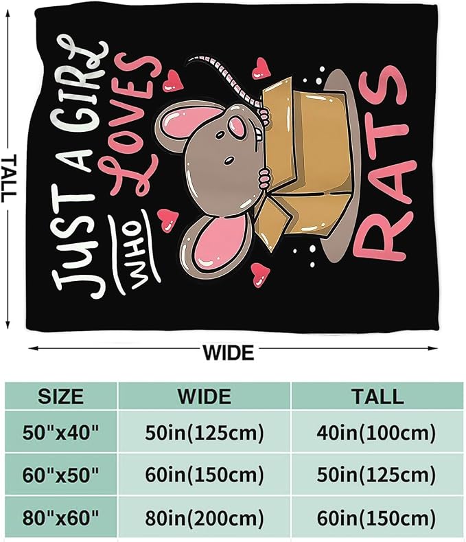 Just A Girl Who Loves Rats Blanket Soft Cozy Mouse Rat Plush Throw Blanket Warm Animal Flannel Fleece Stuff Decor Blanket Gifts for Lover Teens Kids Girls Boys Women Adults Bed Travel 40"x50"