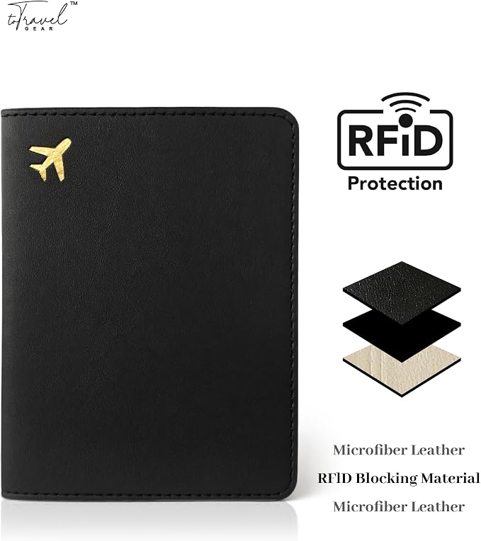 Passport Holder for Travel Essentials,RFID Blocking Passport Cover Case for Travel Accessories,Travel Wallet for Women Men (Black)
