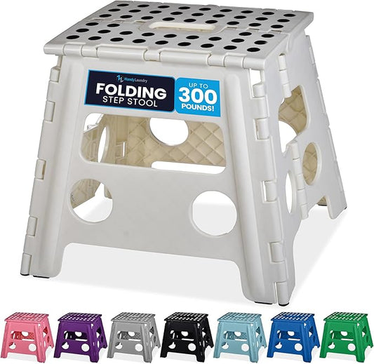 Handy Laundry Folding Lightweight Step Stool - Sturdy Enough to Support Adults - Opens Easy with One Flip - Great for Kitchen, Bathroom or Bedroom (White - 13 inch)