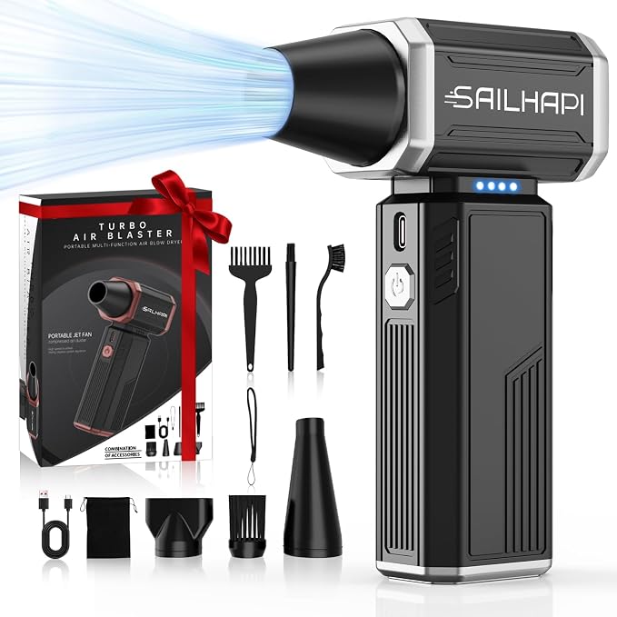 Powerful Air Duster, Rechargeable Blower, Turbo Fan, Barber Gifts | 300000RPM, Handheld Fast Clean, for Computer Accessories, PC Gamers, Carpenter, Laptop, Desk & Snow Removal, Gadgets for Men