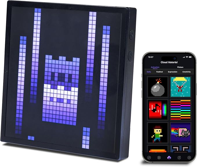 Merkury Innovations Tech Solutions Smart Bluetooth Pixel Frame – 32x32 Programmable RGB LED Display for Art, Animations, Digital Clock, DIY Decor, and Gaming Accessories
