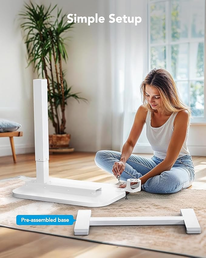 HUANUO 28Inch Bedside Table with Wheels, Height-Adjustable Rolling Computer Cart, Overbed Table with Cup Holder, Pneumatic Laptop Standing Desk for Home Office, White