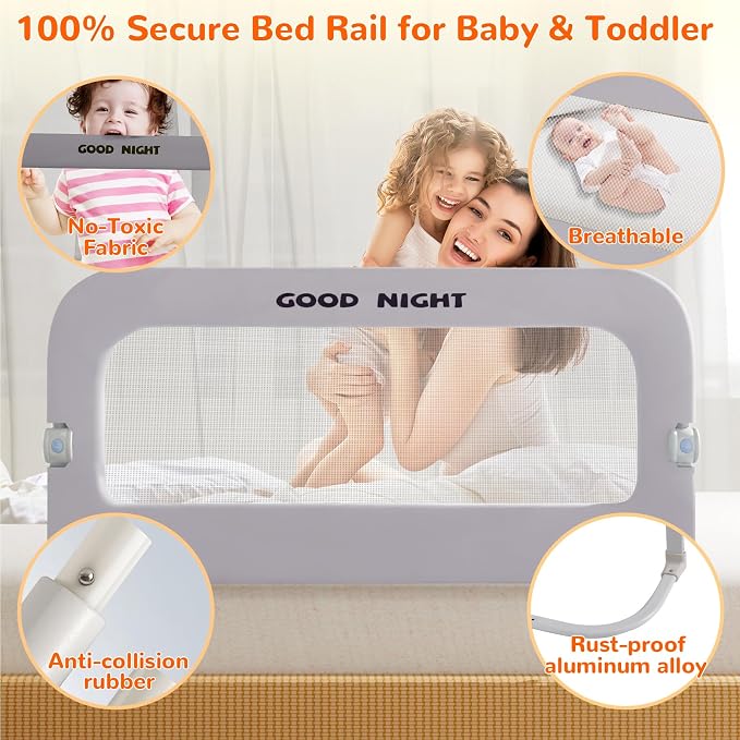 Bed Rail for Toddlers, 32 Inch Toddler Bed Rails, Bed Rail for Baby(Grey) | Adjustable Heights, Folding up Portable, Safe Metal Frame, For Baby, For Crib, Twin, Bunk, Full Size, Queen & King Bed