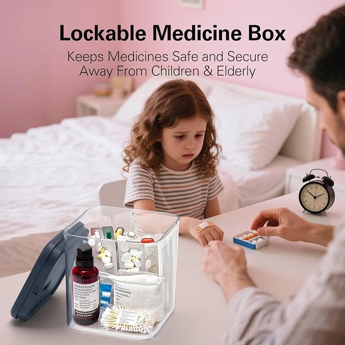 Medication Lock Box, Small Lock Box, Childproof Medicine Lockbox, Lockable Storage Box for Pill Organizer/Medicine Safe/Phone/Refrigerator/Personal Items/Dorm, white