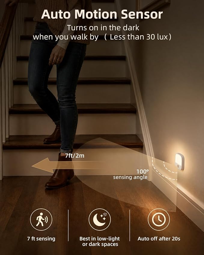 EZVALO Rechargeable Motion Sensor Night Light, Magnetic Stick-On LED Light with 3 Color Temperatures, Dimming & Memory, Portable Cordless Light for Closet, Bedroom, Hallway, Stairs, Bathroom (1 Pack)