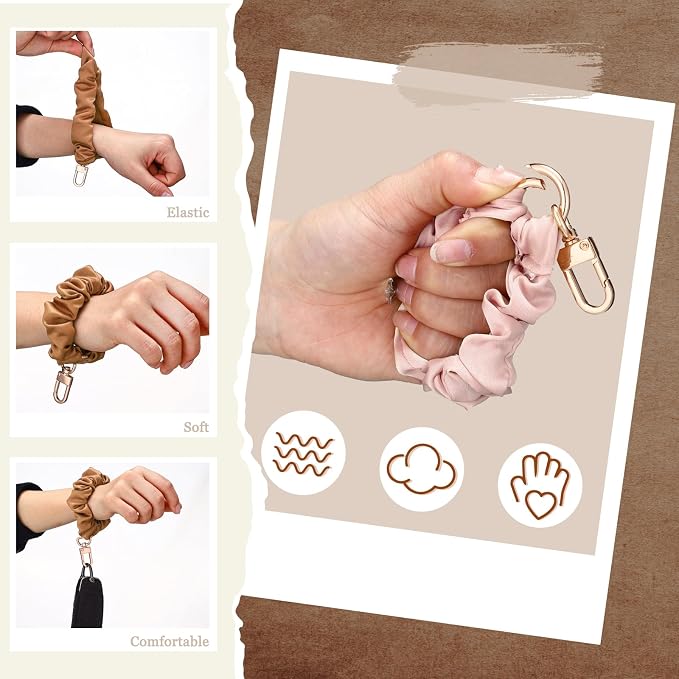 Jadive 3 Pcs Scrunchie Keychain Wristlet Cute Bracelet Stretchy Car Keyring Wrist Holder for Women Gym Travel Shopping