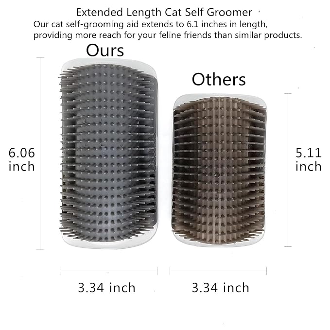 Miwoowim Extended (6.1") 2 Pack Self Grooming Cat Brush - Wall Corner Scratcher with Massage Combs for Long and Short Fur Cats, Kittens (Grey) | Soft bristles .Durable, Scratcher & Massage comb for long/short hair. Mounts on walls or furniture corners....