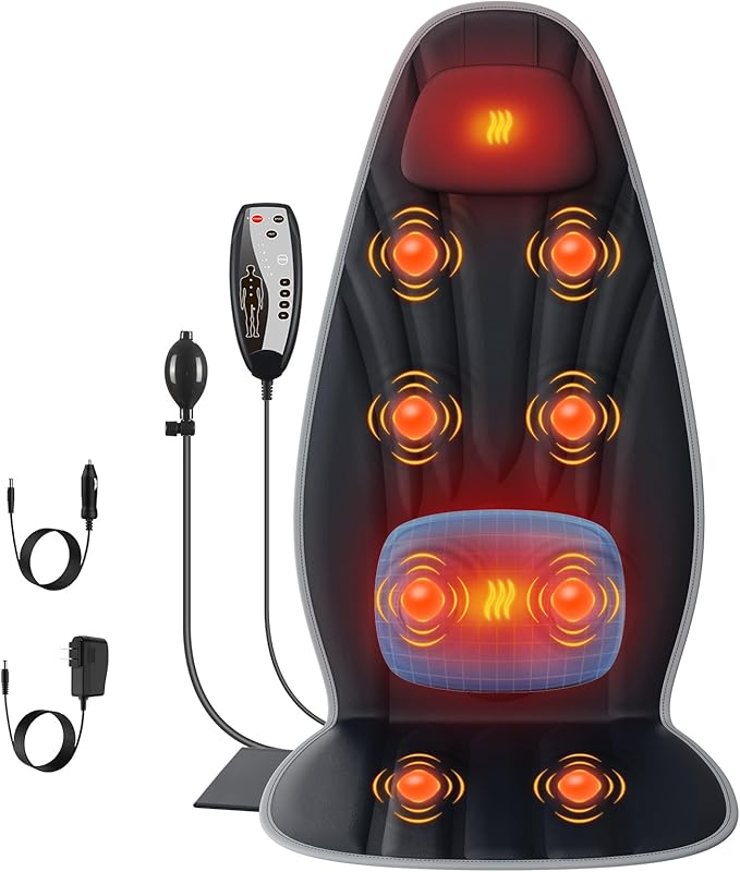 SLOTHMORE Back Massager with Heat Seat Massager for Full Back with 8 Vibrating Motors and 2 Heat Levels, Massage Chair Pad with Lumbar Support Suitable for Office/Home/Gift