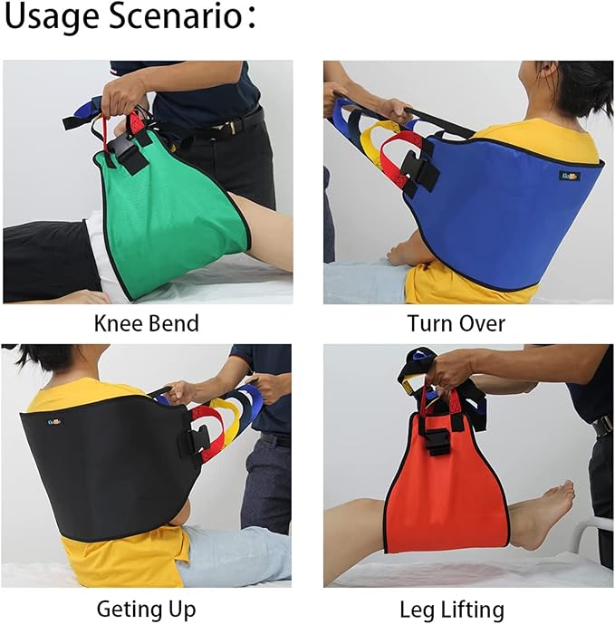 Sling for Seniors, Widened Back Curve Design Transfer Belt for Movement, Transfer Boards for Bedridden Patient, Bed Assist Handle, Back Lift Belt for Patient Care (Green)