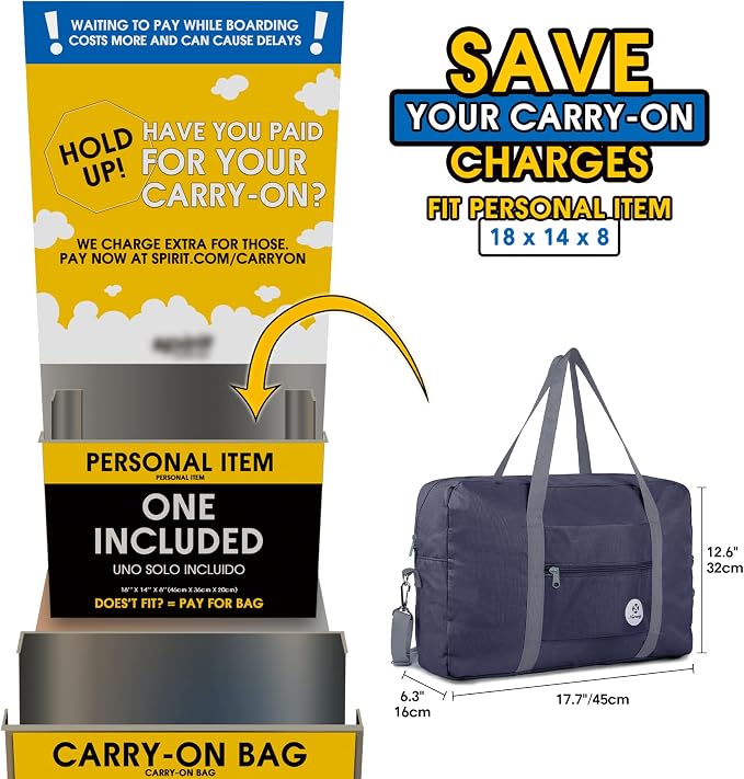 For Spirit Airlines Personal Item Bag Foldable Travel Duffel Bag Tote Carry on Luggage Duffle Overnight for Women and Men