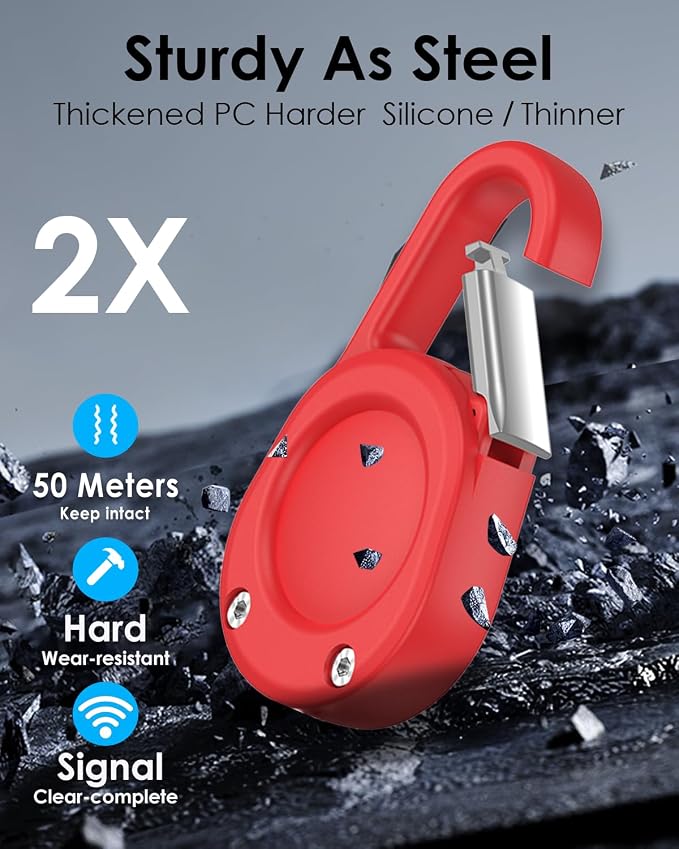 for Airtag Keychain,IPX8 Waterproof AirTag Holder with Carabiner,Hard PC,Lock Clip,Universal Wheel Keyring,Air Tag Keychain for Apple Airtag (Red 1 Pack)