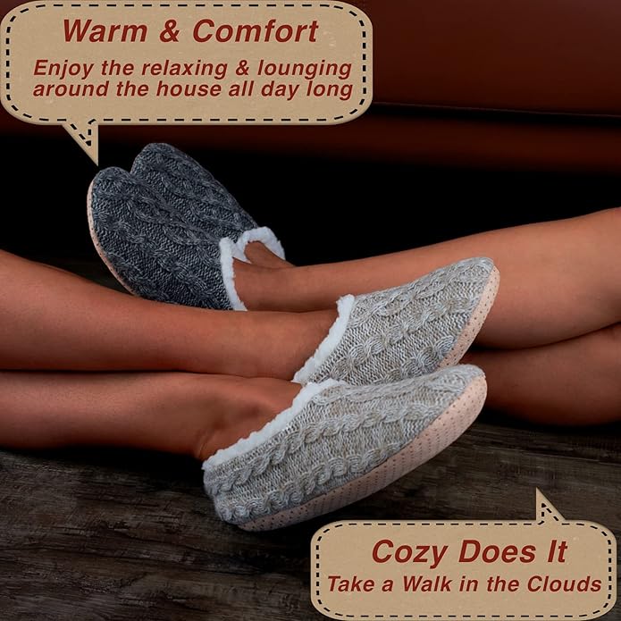 cosyone1997 2-Pair Thick Warm Fuzzy Slippers for Women Indoor Fluffy Sherpa Lined, Winter House Shoe Socks Non-Slip Soft Soles, Cozy Christmas Gifts