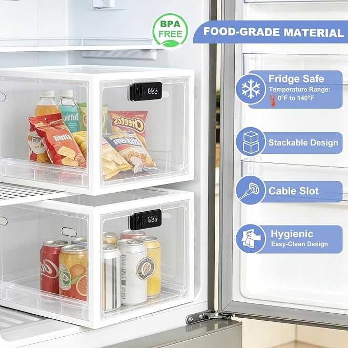 Large Medicine Lock Box, 2 Pack Clear Medication Lock Box for Refrigerator, Lockable Storage with Code for Snacks, Phone, Tablet, Office, School, Home, Childproof First Aid Cabinet