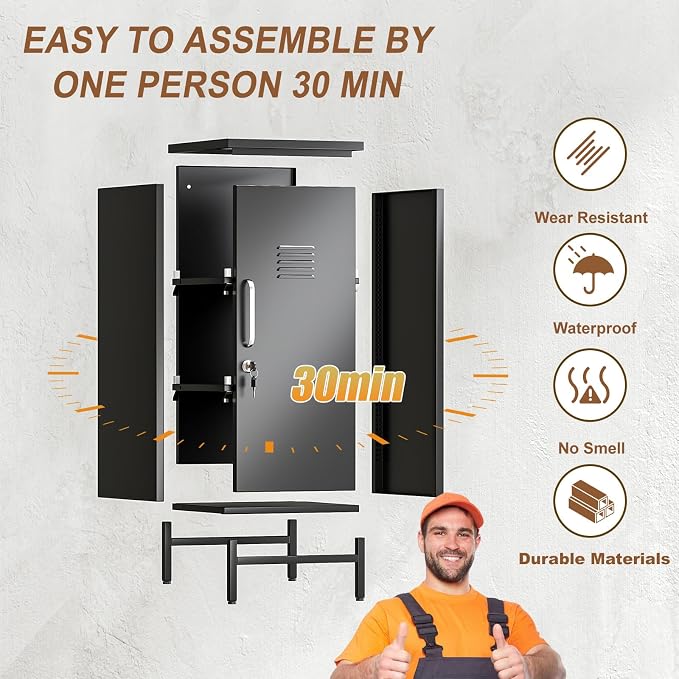 pozdeg 35.43" Metal Storage Locker with Lockable, Metal Steel Locker for Employees with 1 Door ＆ 2 Adjustable Shelves, Small Locker Storage Cabinets for Home, School, Office, Gym (Black)